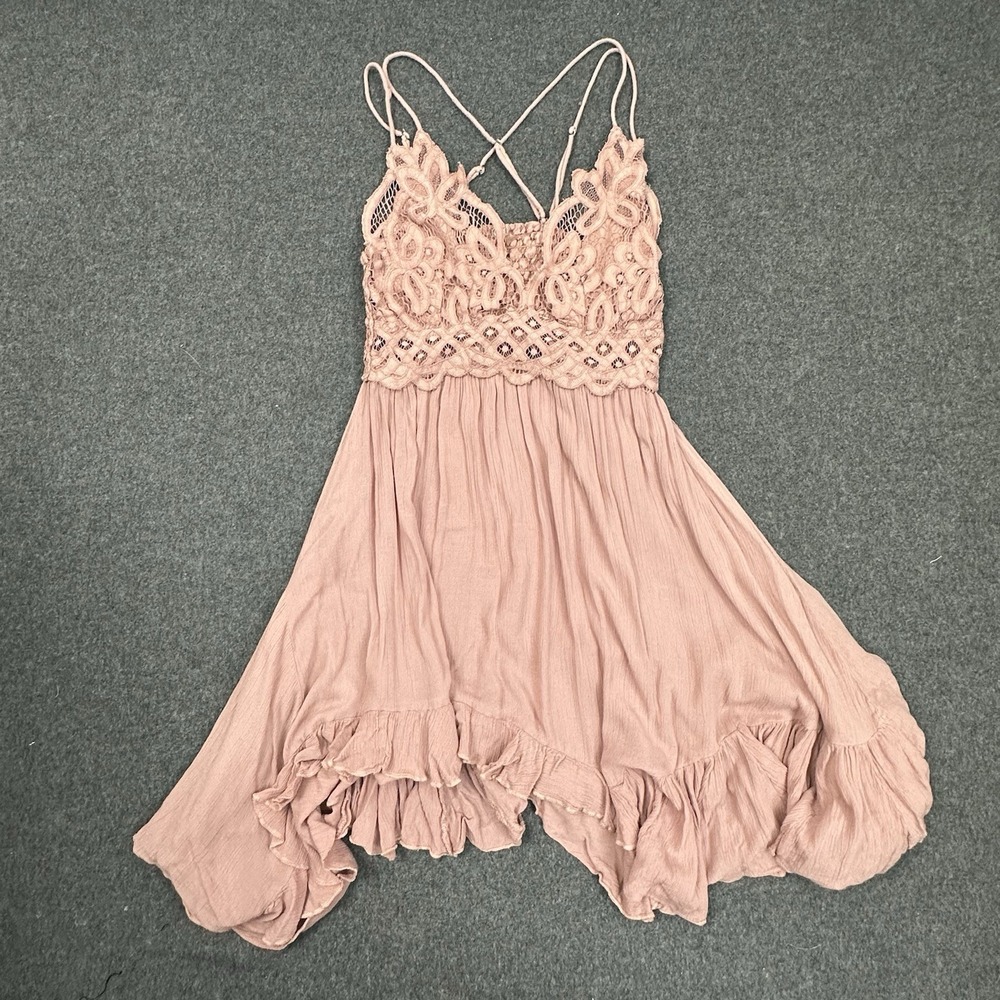 Free People FP One Women Lace Boho Mini Dress Pink Small